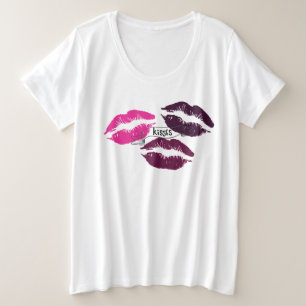 Kisses Hot Pink Lila Lips Graphic Große Größe T-Shirt