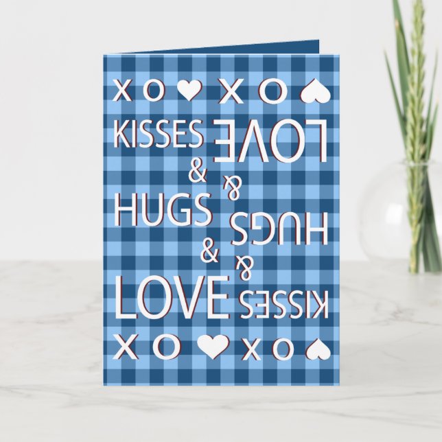 Kisses & Hugs & Liebe Gingham Checkered Feiertagskarte (Vorderseite)