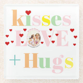 Kisses, Liebe, Schläger Typografie Foto Valentinst Glasuntersetzer