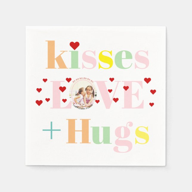 Kisses, Liebe, Schläger Typografie Foto Valentinst Serviette (Vorderseite)