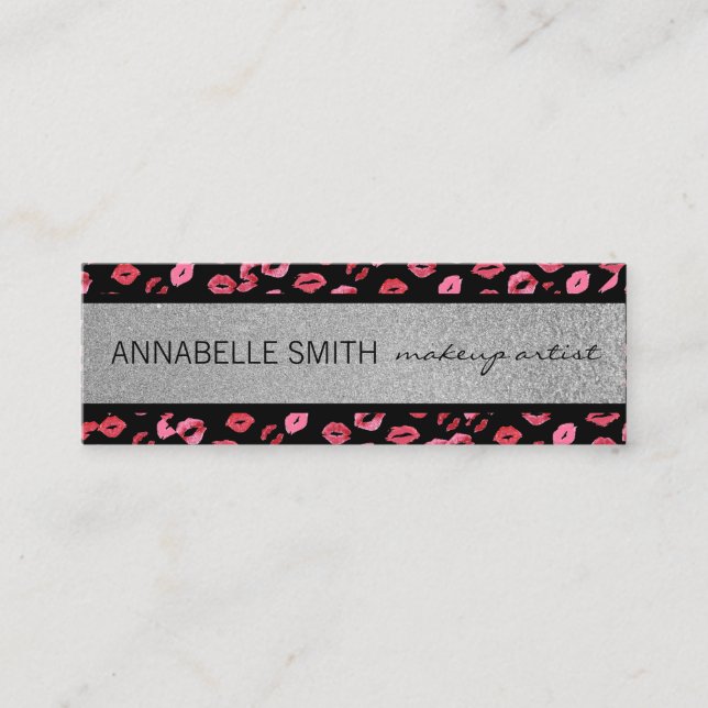 Kisses / Makeup Artist / Silver Glitzer Mini Visitenkarte (Vorderseite)