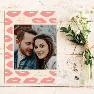 Kisses Modern Valentine's Day Foto Card - Rosa Dankeskarte