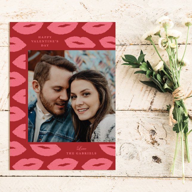 Kisses Modern Valentine's Day Foto Card - Rot Dankeskarte (Von Creator hochgeladen)