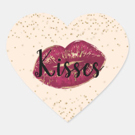 Kisses Red Gold Lips Confetti Herz-Aufkleber