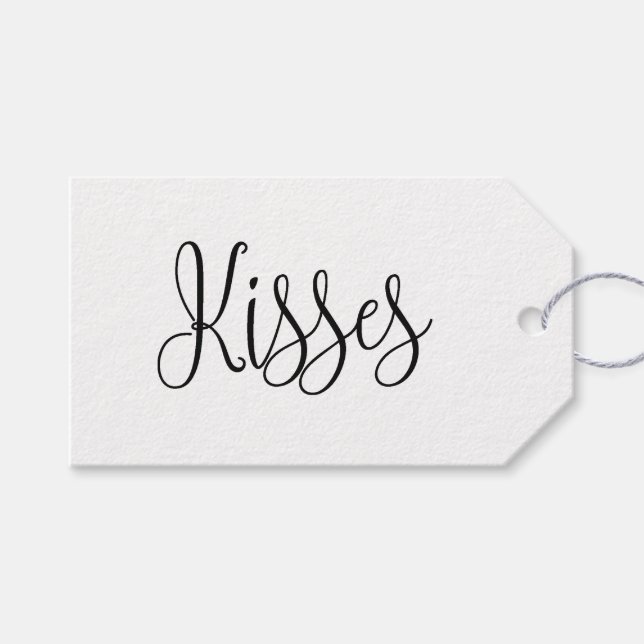 Kisses. Valentine Minimalistischer Skriptkalligraf Geschenkanhänger (Vorderseite (Horizontal))