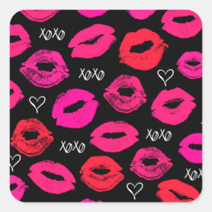 Kisses XOXO Rot und Rosa Quadrat Sticker