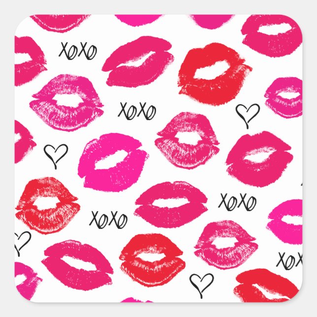 Kisses XOXO Rot und Rot Quadratischer Aufkleber (Vorderseite)