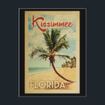 Kissimmee Palm Tree Vintage Travel Postkarte<br><div class="desc">Ein einzigartiges Retrodesign aus der Mitte des Jahrhunderts,  im Stil eines Vintage-Reiseplakats. Es verfügt über eine geschwungene Palme am Sandstrand mit Ozean unter einem blauen bewölkten Himmel.</div>