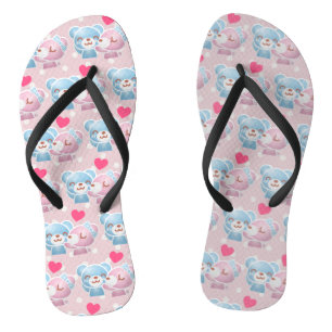 KIssing Bears auf Polka Dots Muster Niedlich Flip Flops