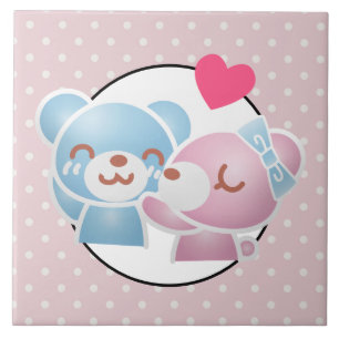 KIssing Bears auf Polka Dots Niedlich und Kawaii Fliese