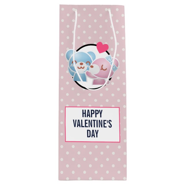 KIssing Bears auf Polka Dots Niedlich und Kawaii Geschenktüte Für Weinflaschen (Vorderseite)