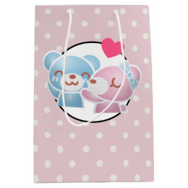 KIssing Bears auf Polka Dots Niedlich und Kawaii Mittlere Geschenktüte