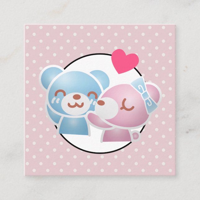 KIssing Bears auf Polka Dots Niedlich und Kawaii Quadratische Visitenkarte (Vorderseite)