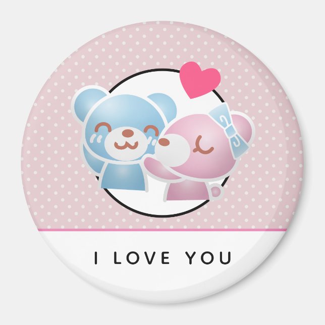 Kissing Bears I Liebe Sie Niedlich und Kawaii Magnet (Vorne)