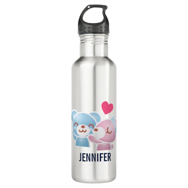 Kissing Bears Niedlich und Kawaii Edelstahlflasche (Vorderseite)