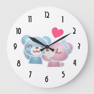 Kissing Bears Niedlich und Kawaii Große Wanduhr