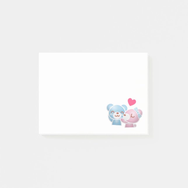 Kissing Bears Niedlich und Kawaii Post-it Klebezettel (Vorderseite)