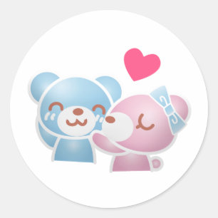 Kissing Bears Niedlich und Kawaii Runder Aufkleber