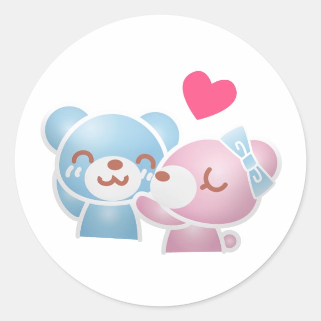 Kissing Bears Niedlich und Kawaii Runder Aufkleber (Vorderseite)
