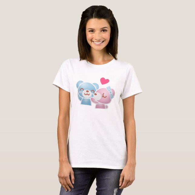 Kissing Bears Niedlich und Kawaii T-Shirt (Vorne ganz)
