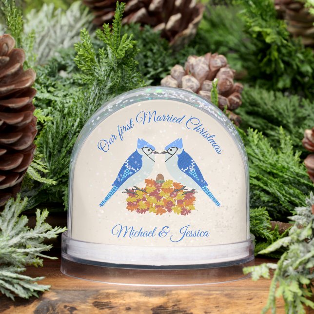 Kissing Blue Jays Fall First Married Christmas Schneekugeln (Winter)