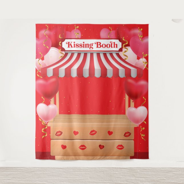 Kissing Booth Valentine Day Love Backdrop Wandteppich (Vorderseite)