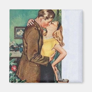 Kissing Couple Christmas Vintag Magnet