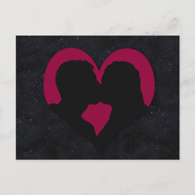 Kissing Couple Silhouette über das Rote Herz Postkarte (Vorderseite)