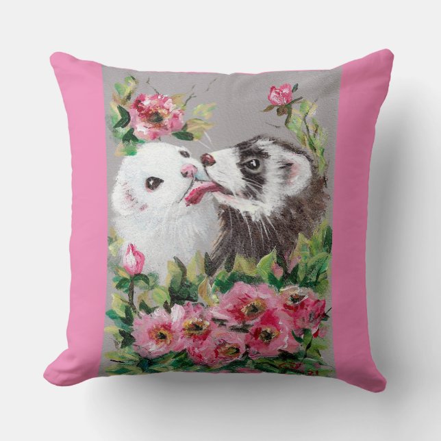 Kissing Ferrets Rose Valentine Pillow Kissen (Vorderseite)