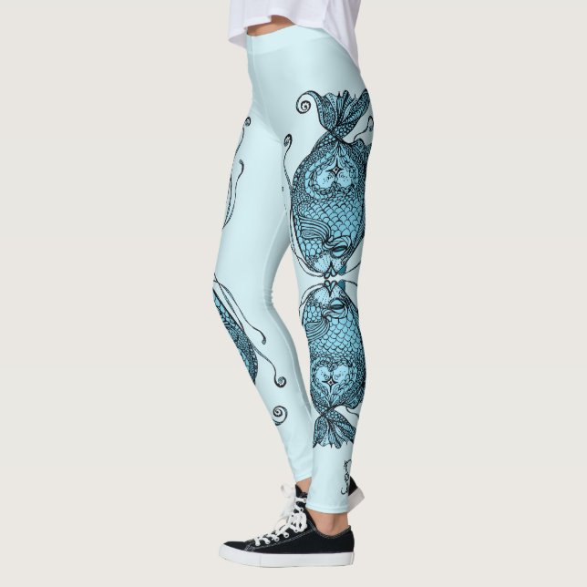 Kissing Fish Art Aqua Blue Leggings (Links)