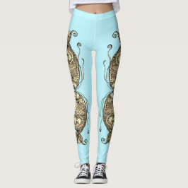 Kissing Fish Art Aqua Sepia Leggings
