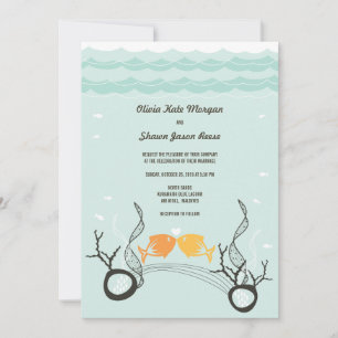 Kissing Fish Corals Beach Whimsical Niedlich Weddi Einladung