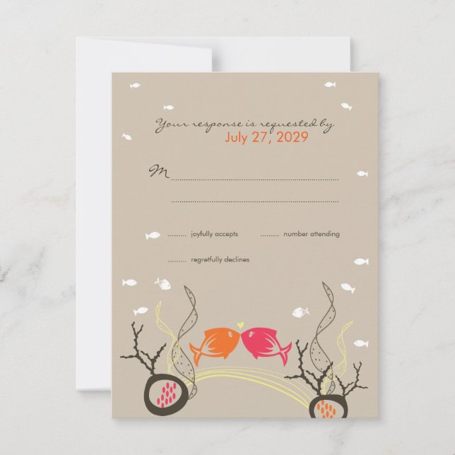 Kissing Fish Corals Beach Whimsical Niedlich Weddi RSVP Karte (Vorderseite)