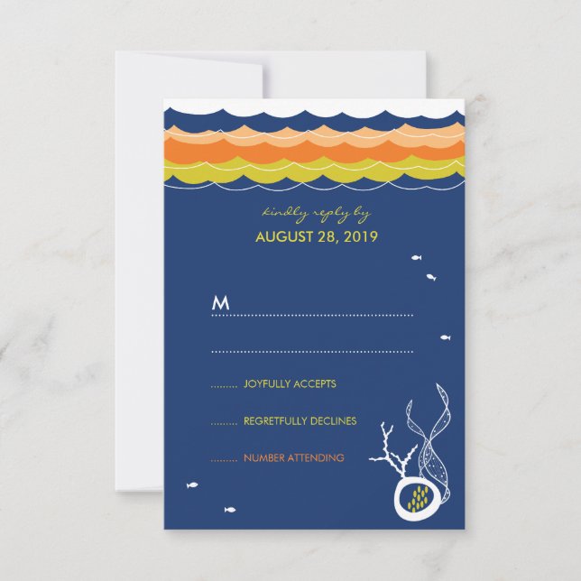 Kissing Fish Corals Beach Whimsical Wedding RSVP (Vorderseite)