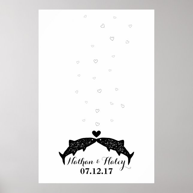 Kissing Fish Thumbprint Bubbles Wedding Guest Book Poster (Vorne)