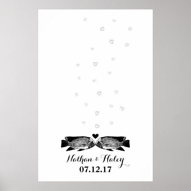 Kissing Fish Thumbprint Bubbles Wedding Guest Book Poster (Vorne)
