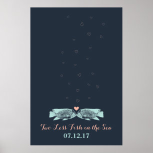 Kissing Fish Thumbprint Bubbles Wedding Guest Book Poster
