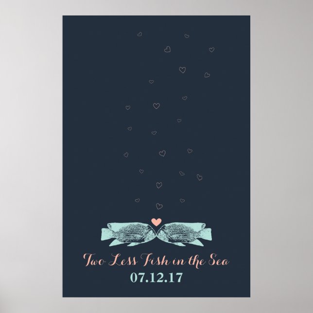 Kissing Fish Thumbprint Bubbles Wedding Guest Book Poster (Vorne)