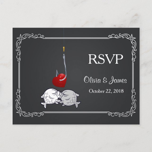 Kissing Fish Wedding RSVP Card Einladungspostkarte (Vorderseite)