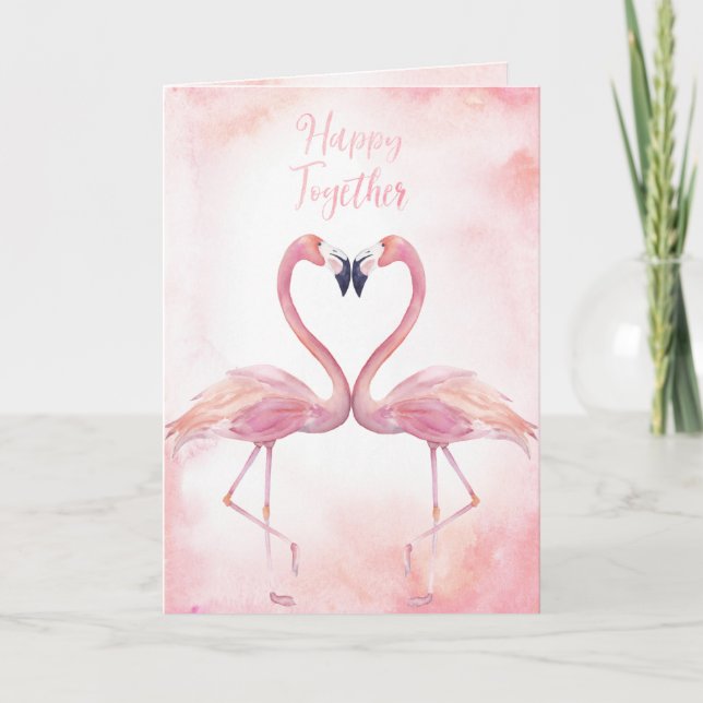 Kissing Flamingos | Happy Together Valentine Karte (Vorderseite)