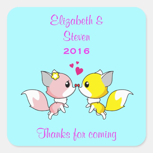 Kissing Foxes Wedding GevorVielen Dank Quadratischer Aufkleber (Vorderseite)