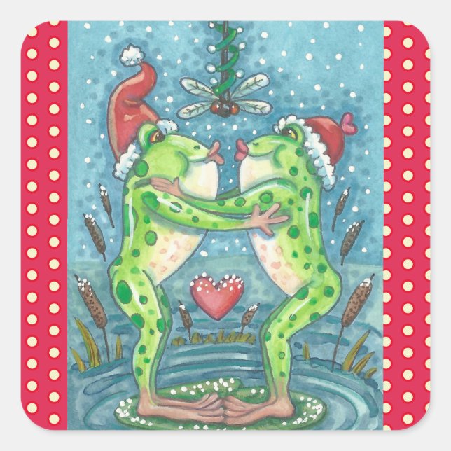 KISSING FROGS, DRAGONFLIY MISTLETOE FERIENSTUFE QUADRATISCHER AUFKLEBER (Vorderseite)
