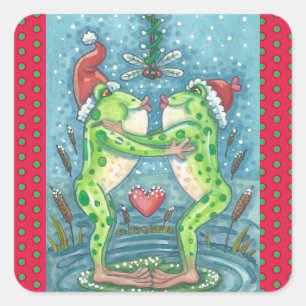KISSING FROGS, DRAGONFLIY MISTLETOE FERIENSTUFE QUADRATISCHER AUFKLEBER