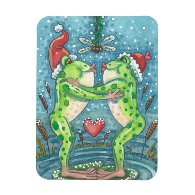 KISSING FROGS, DRAGONFLY MISTLETOE URLAUB MAGNET (Vertikal)