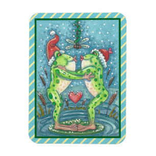 KISSING FROGS, DRAGONFLY MISTLETOE URLAUB MAGNET