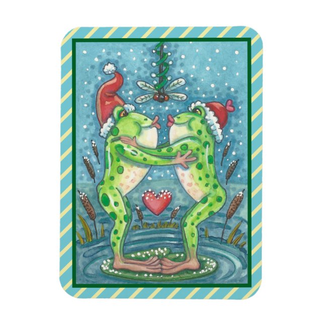 KISSING FROGS, DRAGONFLY MISTLETOE URLAUB MAGNET (Vertikal)