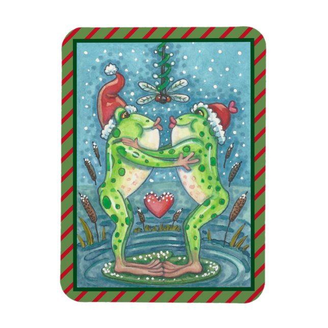 KISSING FROGS, DRAGONFLY MISTLETOE URLAUB MAGNET (Vertikal)