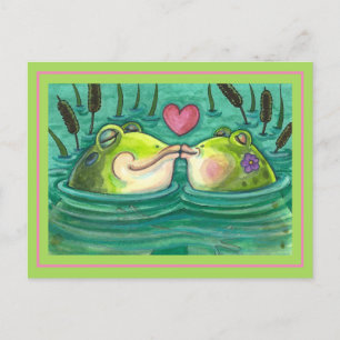 KISSING FROGS FARBE FARBE COLORFUL & NIEDLICH POND POSTKARTE