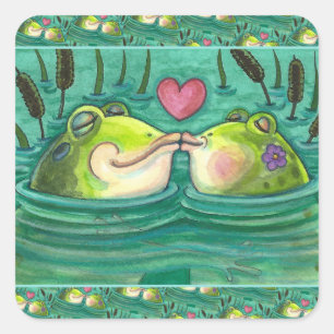 KISSING FROGS FARBE FARBE COLORFUL & NIEDLICH POND QUADRATISCHER AUFKLEBER