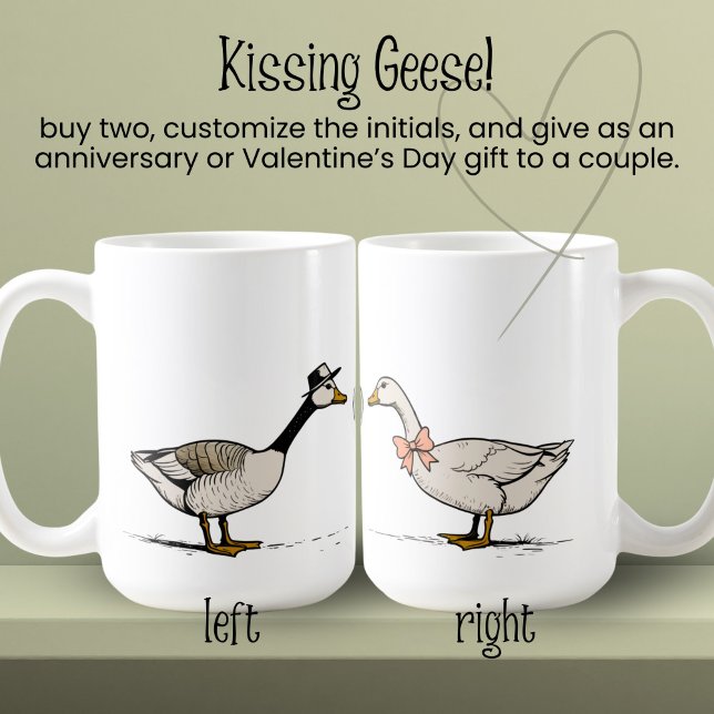 Kissing Goose Custom Initials Couple Kaffeetasse (Von Creator hochgeladen)